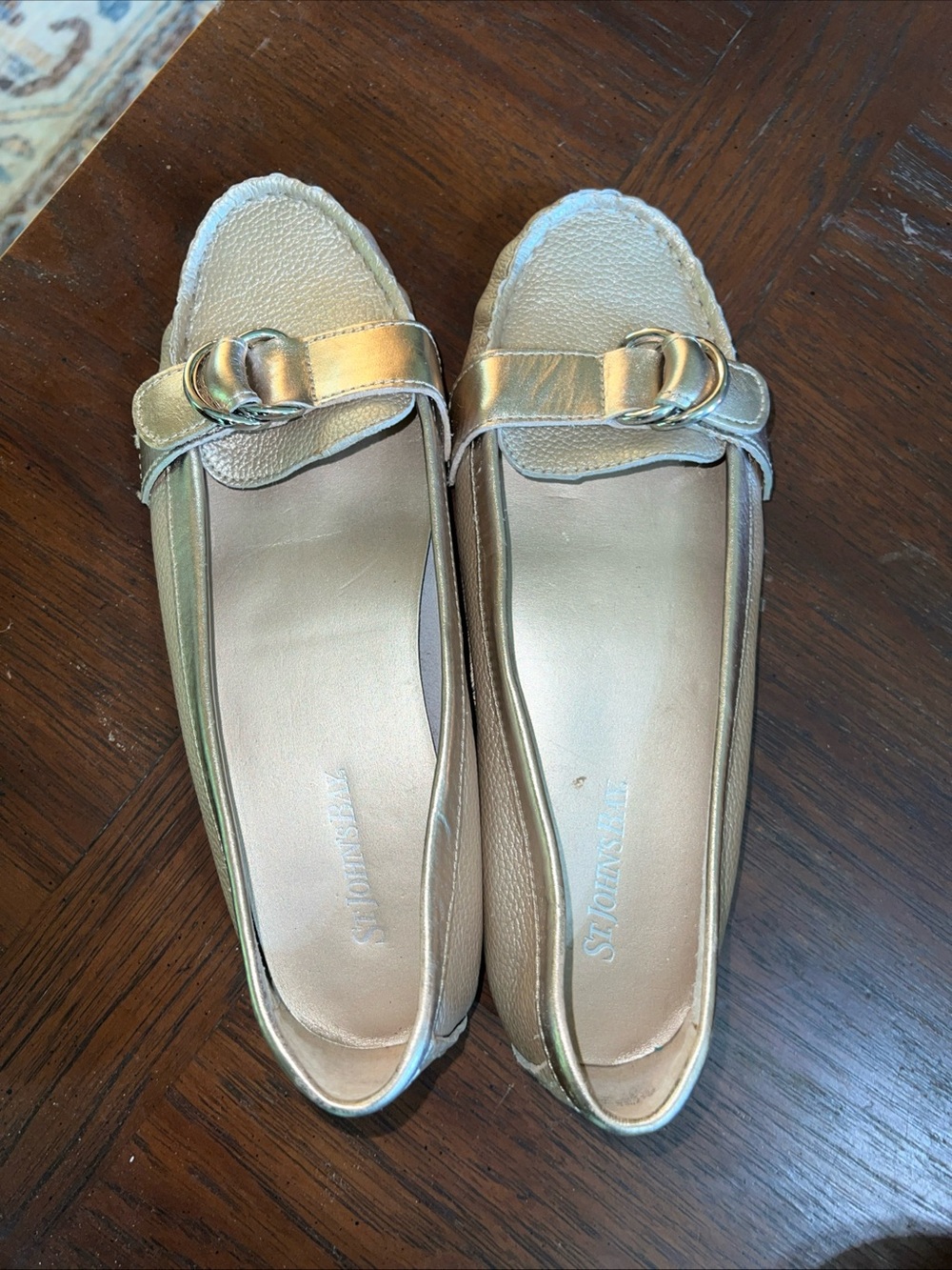 Metallic Gold Women's Loafers with Buckle Detail
